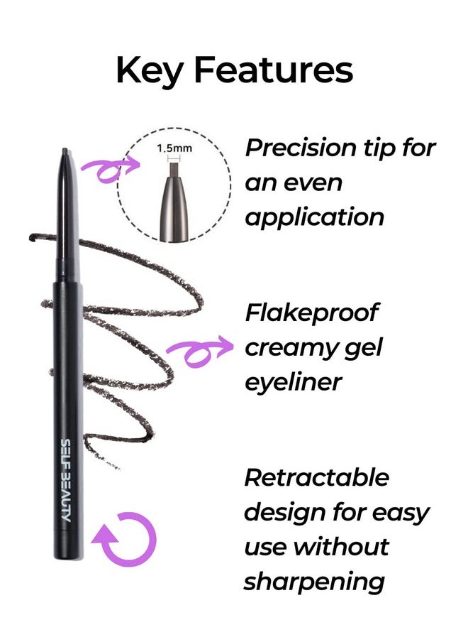 self beauty - Selfbeauty Ultra Slim Waterproof Gel Eyeliner Pencil Matte Black Eye Liners For Women Retractable Eyeliner Pencil For Eye Makeup Long Lasting Eyeliner Pencil Waterproof Smudge Proof (1. Matte Black) - Image 1