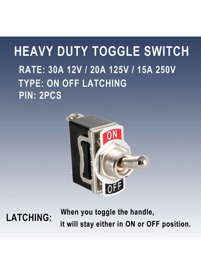 DMWD 2pcs Heavy Duty Rocker Toggle Switch 30A 12VDC / 20A 120VAC SPST 2Pin ON/Off Electric Pull Push Switch Bakelite Housing with Waterproof Boot Cap for Car Truck Boat Marine - Image 3