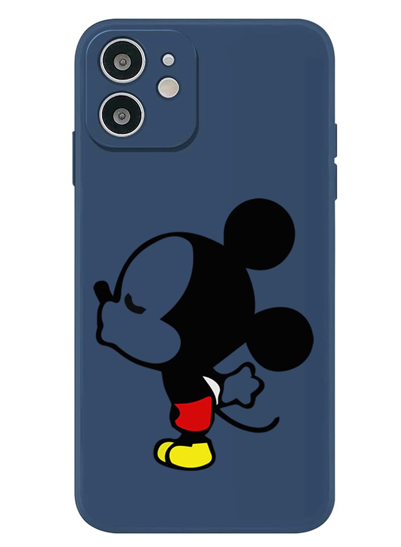 Theodor Protective Slim Fit Case Liquid Silicone Cover with Full Body Protection Anti-Scratch Shockproof Case For iPhone 12 Blue  - Mickey Kissing - Image 1