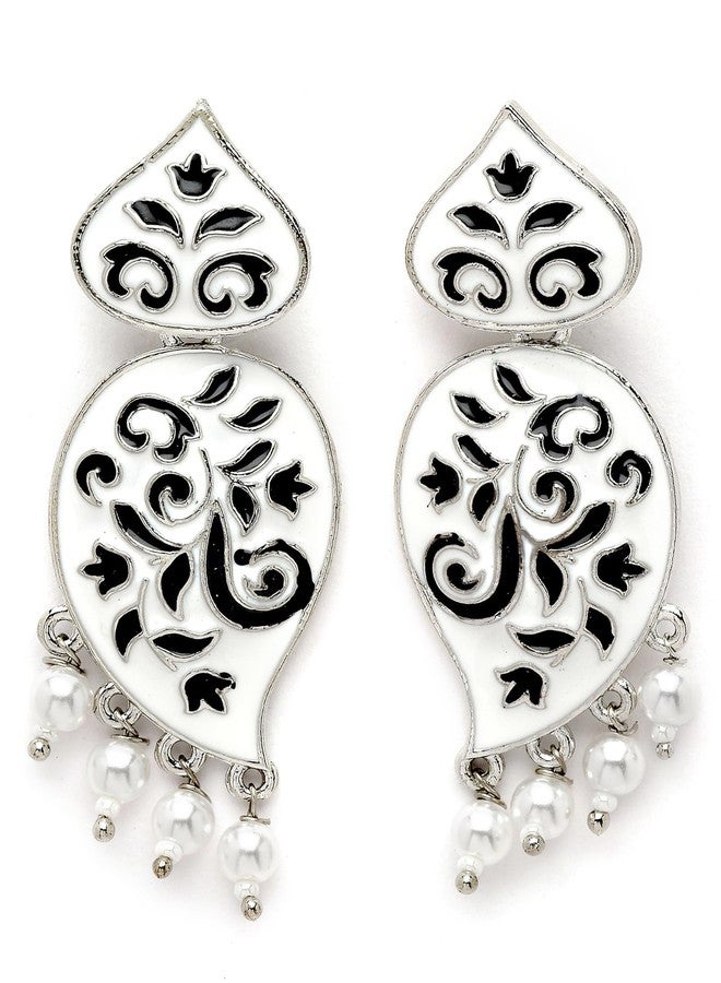 Karatcart Silver Tone White and Black Meena Drop Earrings for Women - Image 5