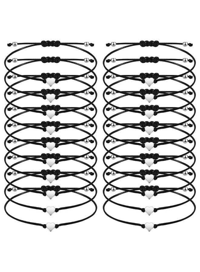 Sureio 20 قطعة سوار مطابقة لطيف للأزواج مصنوع يدويًا من حبل الشمع مجوهرات مطابقة للأزواج سوار حبل أسود قابل للتعديل للنساء أساور صداقة مضفرة على شكل قلب للرجال - Image 1