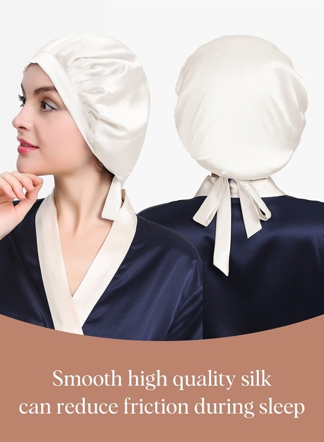 LilySilk قبعة نوم من حرير التوت 100% من LILYSILK، قبعة نوم من حرير 19 Momme قابلة للتعديل لتغليف الشعر أثناء النوم، لون عاجي - Image 3