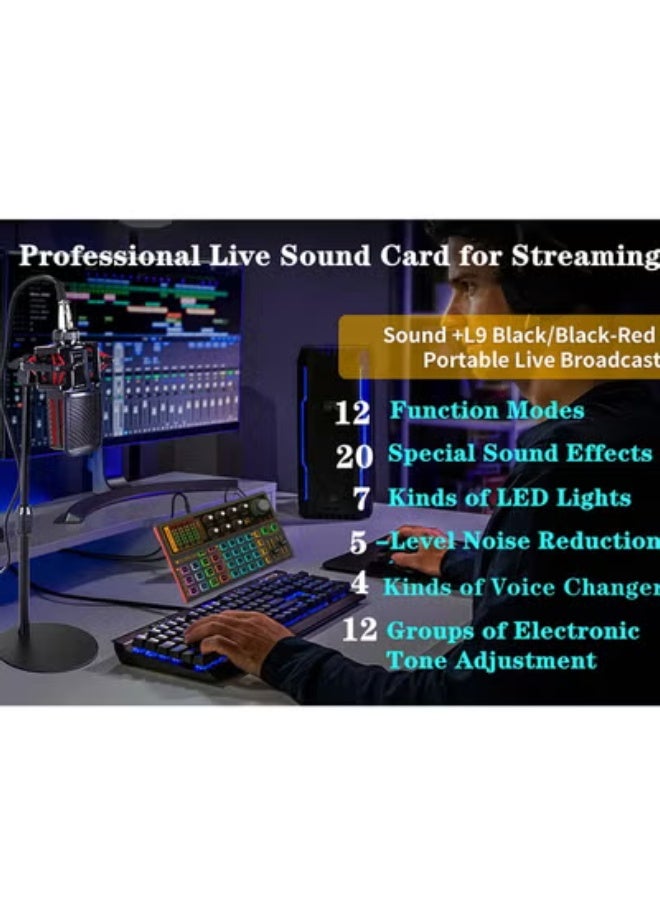 Professional Audio Mixer, K300 Live Sound Card and Audio Interface Sound Board with Multiple DJ Mixer Effects,Voice Changer and LED Light, Prefect for Streaming/Podcasting/Gaming/Recording/YouTube/PC - Image 2