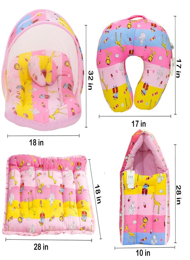 Infantbond by fareto Baby Bedding Set Essentials Combo | Baby Bed | Carry Bag | Sleeping Bag | Hand Carry Bed | Feeding Pillow (0-6 Months)(All in 1) (Pink Giffi) - Image 5