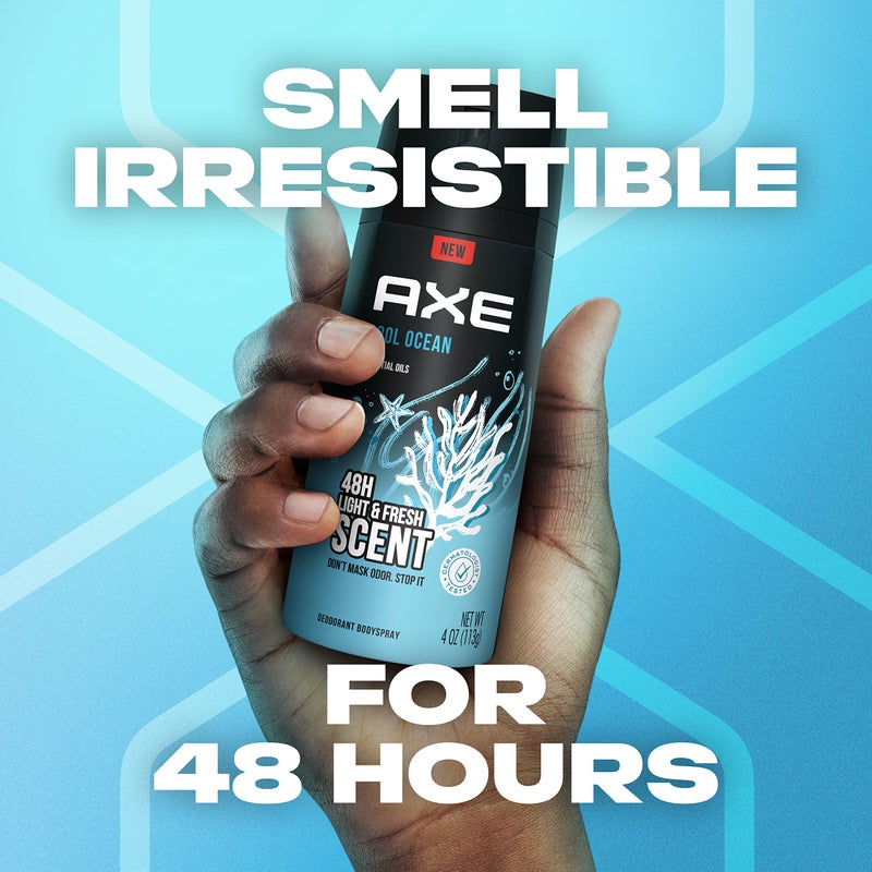 AXE Dual Action Body Spray Deodorant for Long Lasting Odor Protection Cool Ocean All Day Fresh Scent Mens Deodorant Formulated Without Aluminum, 4 Oz (Pack of 4) - Image 2