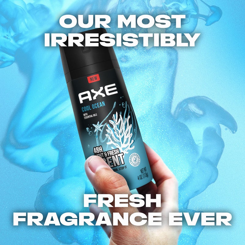 AXE Dual Action Body Spray Deodorant for Long Lasting Odor Protection Cool Ocean All Day Fresh Scent Mens Deodorant Formulated Without Aluminum, 4 Oz (Pack of 4) - Image 5