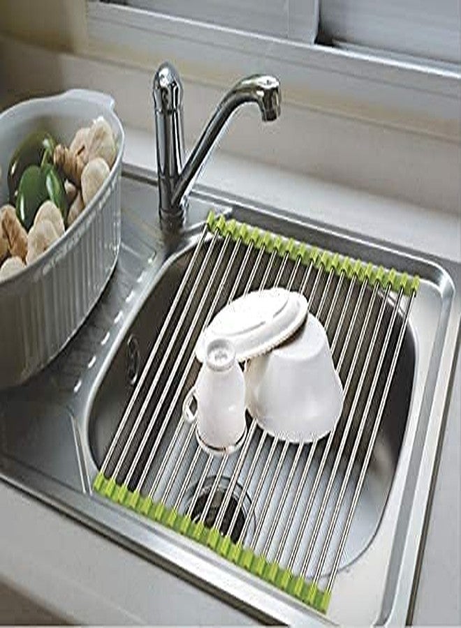 GALV Stainless Steel Sink Folding Vegetable Fruit Drying Drain Rack Dish Drying, Stainless Steel Roll-Up Over Sink Rack Kitchen Foldable Drying Drainer - Image 1