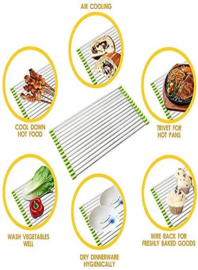 GALV Stainless Steel Sink Folding Vegetable Fruit Drying Drain Rack Dish Drying, Stainless Steel Roll-Up Over Sink Rack Kitchen Foldable Drying Drainer - Image 3