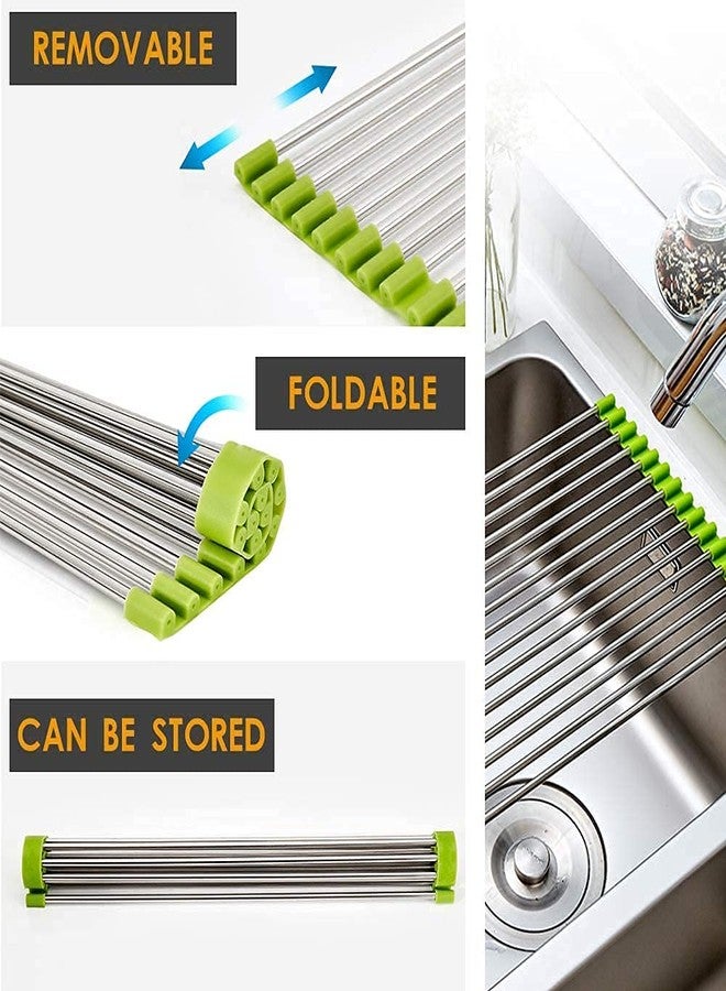 GALV Stainless Steel Sink Folding Vegetable Fruit Drying Drain Rack Dish Drying, Stainless Steel Roll-Up Over Sink Rack Kitchen Foldable Drying Drainer - Image 4