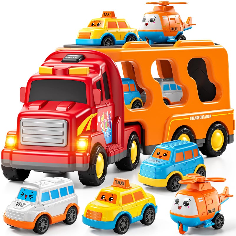 KIZONLY Trucks for Toddlers 34 Years Toys for 3 4 5 6 7 Years Old Boy 5 in 1 Carrier Transport Truck Vehicle Toy Set with Sound and Light Christmas Birthday Gift for Kids 3 4 5 6 Years Old - Image 3