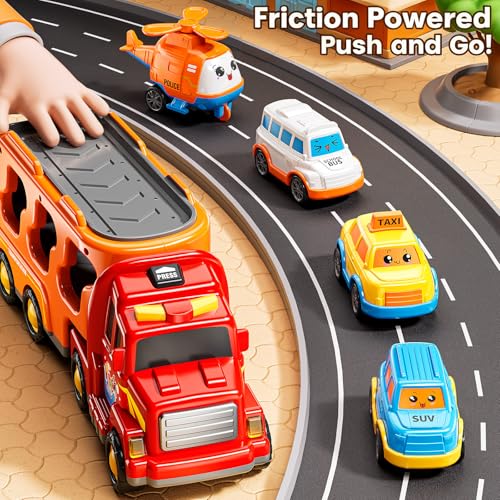 KIZONLY Trucks for Toddlers 34 Years Toys for 3 4 5 6 7 Years Old Boy 5 in 1 Carrier Transport Truck Vehicle Toy Set with Sound and Light Christmas Birthday Gift for Kids 3 4 5 6 Years Old - Image 5