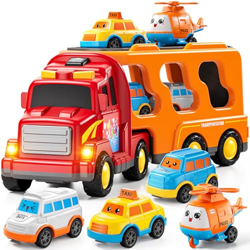 KIZONLY Trucks for Toddlers 34 Years Toys for 3 4 5 6 7 Years Old Boy 5 in 1 Carrier Transport Truck Vehicle Toy Set with Sound and Light Christmas Birthday Gift for Kids 3 4 5 6 Years Old - Image 1