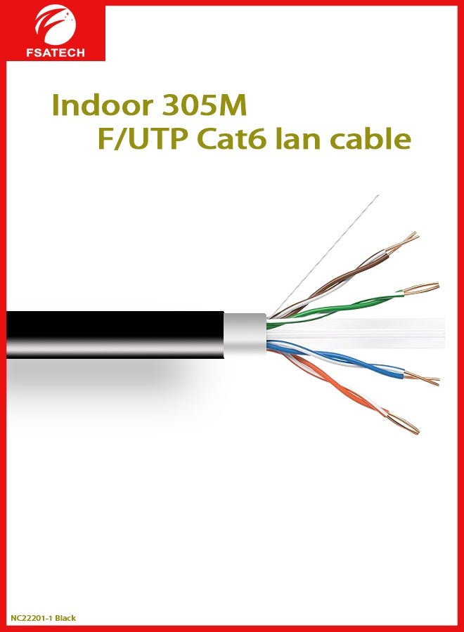 FSATECH كابل شبكة CAT6 F/UTP بطول 305 متر (نحاس صلب، 0.57 مم، أسود داخلي LSZH) - Image 3