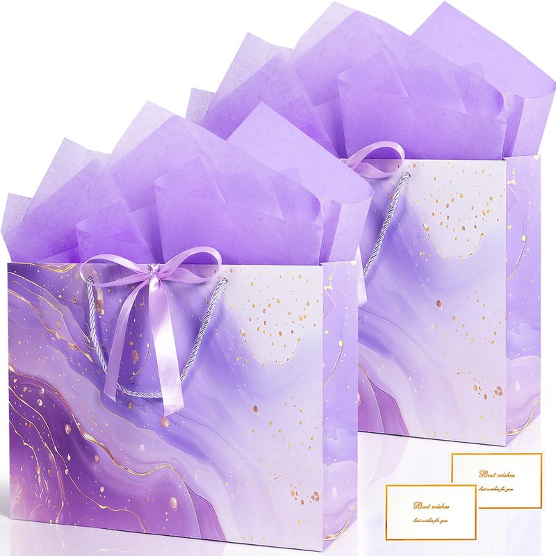 MAMUNU Purple Gift Bags  2Pcs 13  Large Gift Bags With Tissue Paper And Greeting Cards  Gift Bag With Handles Bow For Women Girls  Purple Gift Bags For Birthday Wedding Bridal Baby Shower Anniversaries - Image 1