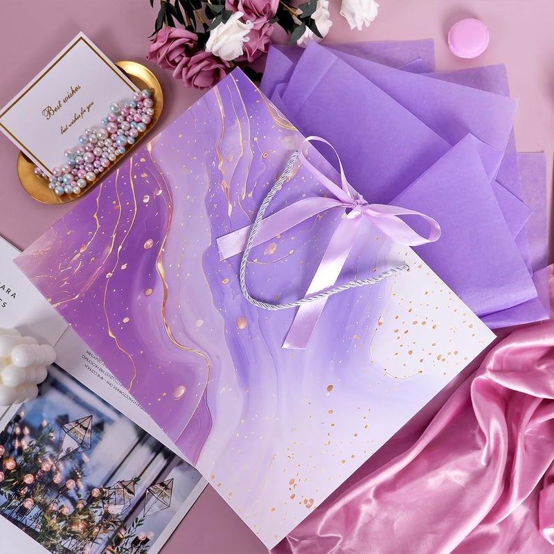 MAMUNU Purple Gift Bags  2Pcs 13  Large Gift Bags With Tissue Paper And Greeting Cards  Gift Bag With Handles Bow For Women Girls  Purple Gift Bags For Birthday Wedding Bridal Baby Shower Anniversaries - Image 3