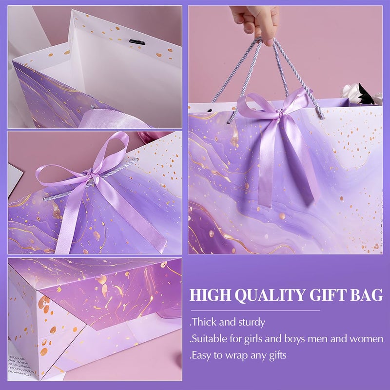 MAMUNU Purple Gift Bags  2Pcs 13  Large Gift Bags With Tissue Paper And Greeting Cards  Gift Bag With Handles Bow For Women Girls  Purple Gift Bags For Birthday Wedding Bridal Baby Shower Anniversaries - Image 5