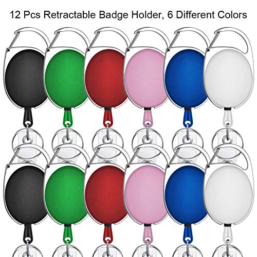 selizo 12 Packs Retractable ID Badge Card Holder Carabiner Badge Reel with Belt Clip and Key Ring, Assorted Colors - Image 2