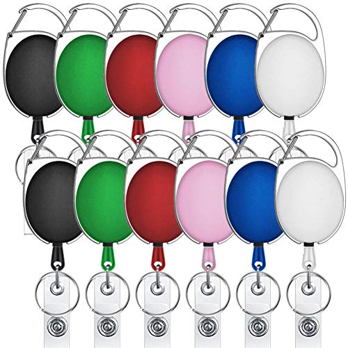 selizo 12 Packs Retractable ID Badge Card Holder Carabiner Badge Reel with Belt Clip and Key Ring, Assorted Colors - Image 1