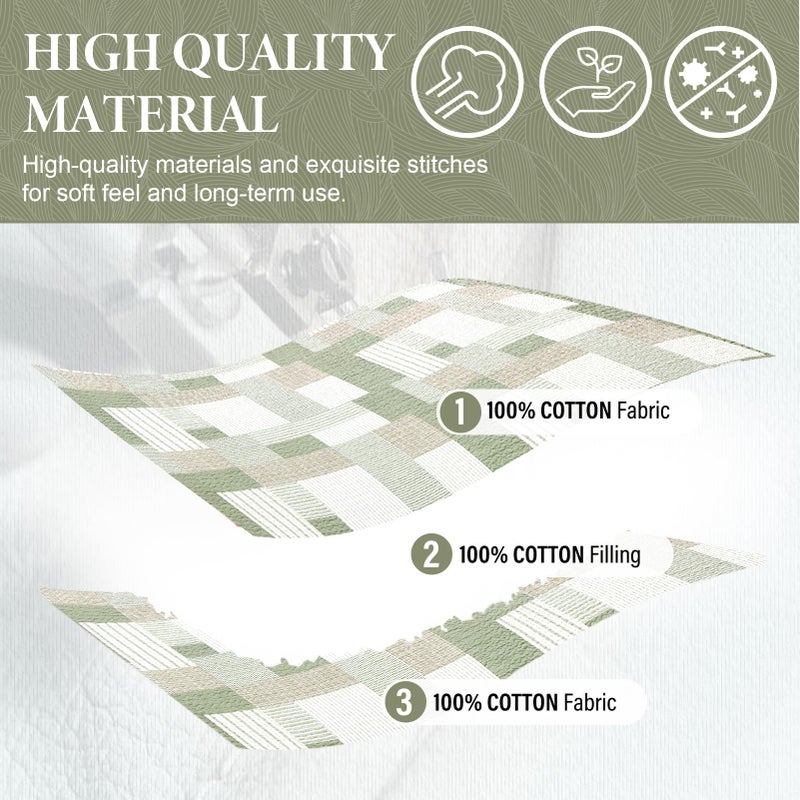SahSahCasa Quilt King Size, King Quilt Set, 100% Cotton King Quilt Bedding Set Bedspreads, Farmhouse Patchwork Quilt, Plaid Reversible Lightweight Rustic Bedspread, Green/Brown, 3Pcs - Image 4