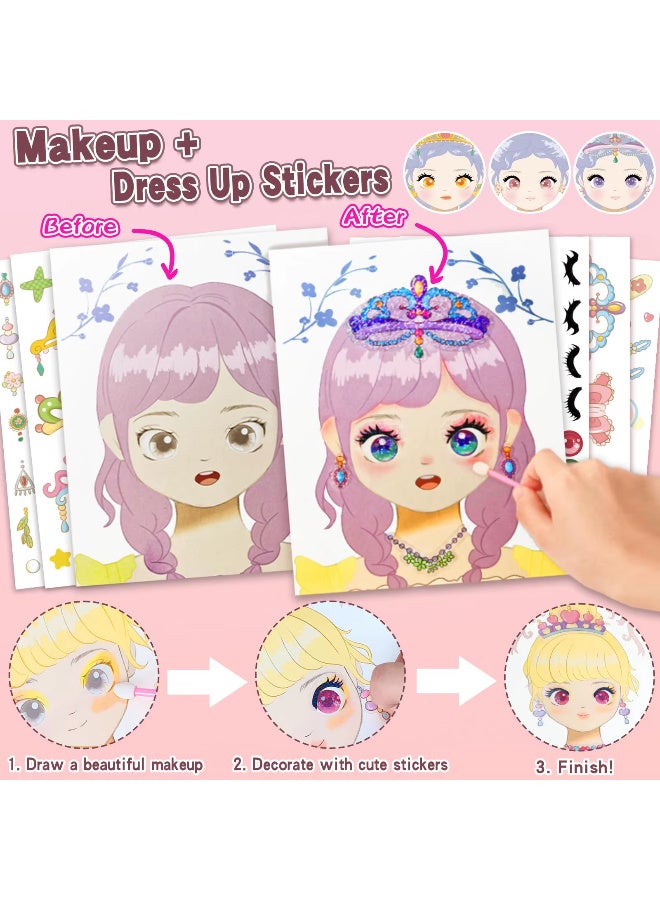 TFiOXL 4-in-1 Dress Up Game Set Princess Fantasy Makeup, Pretty Pretty Princess Game, Girls Toy Kit with Diamond Painting & Dress Up Set, DIY Paper Makeup Arts and Crafts  - Image 2