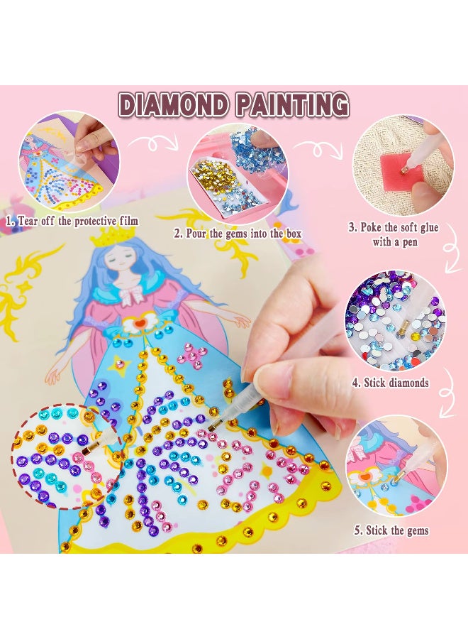 TFiOXL 4-in-1 Dress Up Game Set Princess Fantasy Makeup, Pretty Pretty Princess Game, Girls Toy Kit with Diamond Painting & Dress Up Set, DIY Paper Makeup Arts and Crafts  - Image 5