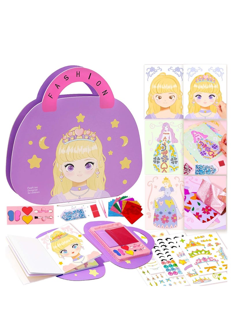 TFiOXL 4-in-1 Dress Up Game Set Princess Fantasy Makeup, Pretty Pretty Princess Game, Girls Toy Kit with Diamond Painting & Dress Up Set, DIY Paper Makeup Arts and Crafts  - Image 1