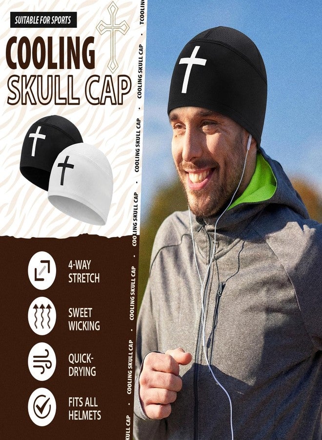 Cuffbow 2 Pcs Skull Cap for Men Beanie Hat Sport Lightweight Breathable Helmet Liner Hat for Men Bicycle Running Team Gift(Cross) White, Black - Image 3