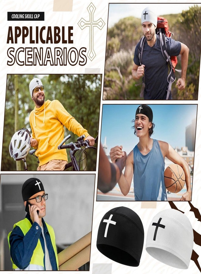 Cuffbow 2 Pcs Skull Cap for Men Beanie Hat Sport Lightweight Breathable Helmet Liner Hat for Men Bicycle Running Team Gift(Cross) White, Black - Image 5