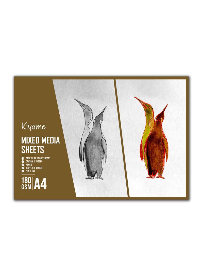 Kiyome Mixed Media Sheets | 180 GSM | A4 | 8.3 x 11.7 inches | Cold Press | 20 Sheets | Sketching, Drawing, and Painting - Image 1