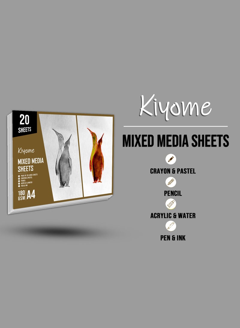 Kiyome Mixed Media Sheets | 180 GSM | A4 | 8.3 x 11.7 inches | Cold Press | 20 Sheets | Sketching, Drawing, and Painting - Image 3