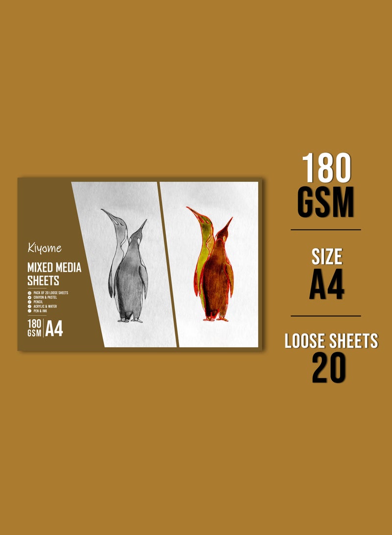 Kiyome Mixed Media Sheets | 180 GSM | A4 | 8.3 x 11.7 inches | Cold Press | 20 Sheets | Sketching, Drawing, and Painting - Image 4