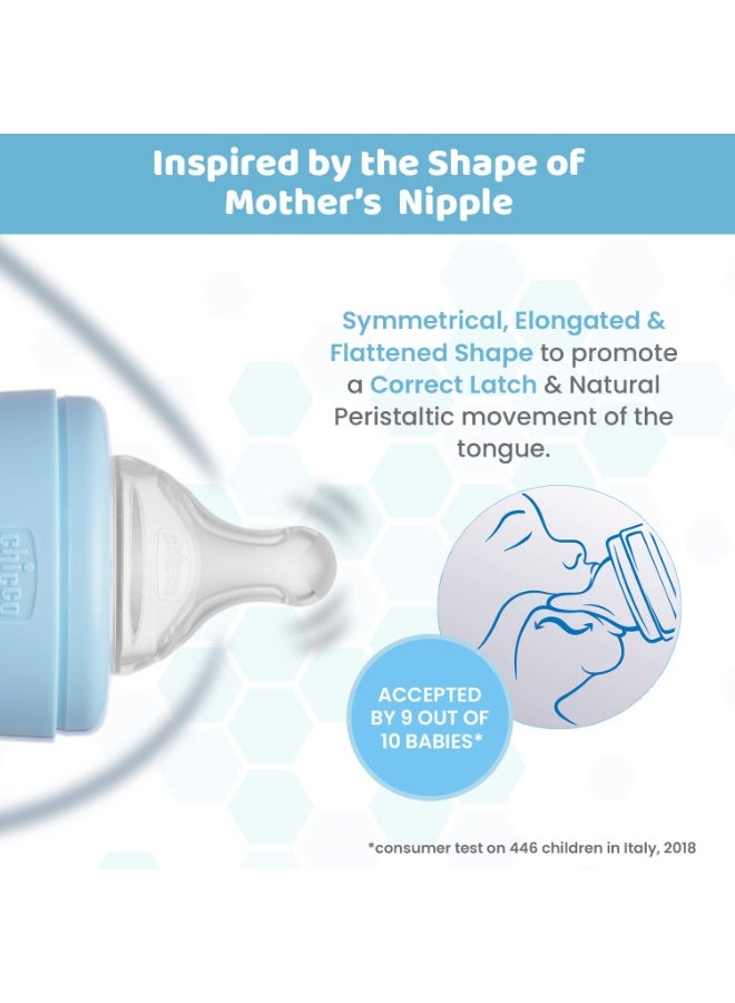 Chicco Wellbeing Glass Feeding Bottles I Premium Borosilicate I Advanced Anti-Colic System I Soft Silicone I Food Grade I BPA Free I Wide Neck I New Born I 120ml, Slow Flow 0+ Months Blue 1Pc - Image 3