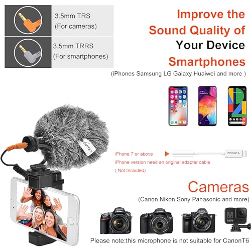 COMICA CVMVM10II Camera Microphone for Canon Nikon Sony Panasonic DSLR Camera Camcorder Professional Universal Shotgun Video Microphone for iPhone Samsung Galaxy Android Smartphones - Image 3