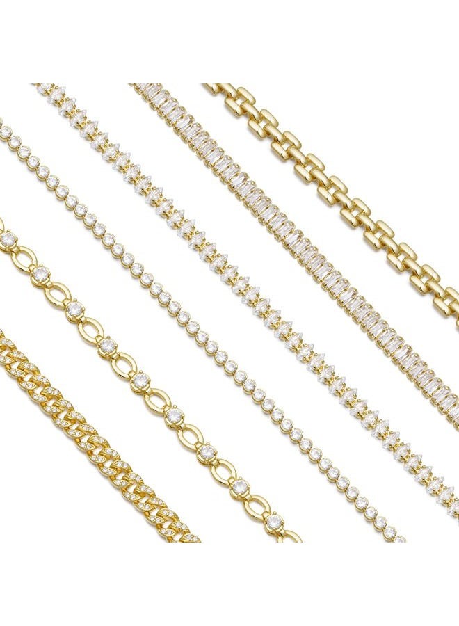 Pearich سوار ذهب للنساء، سوار رابط مملوء بالذهب عيار 14 للنساء، أساور سلسلة كوبانية قابلة للتكديس لعيد الحب، عيد الأم، رأس السنة، عيد الميلاد، 6.25، نحاس، زركونيا مكعبة - Image 5