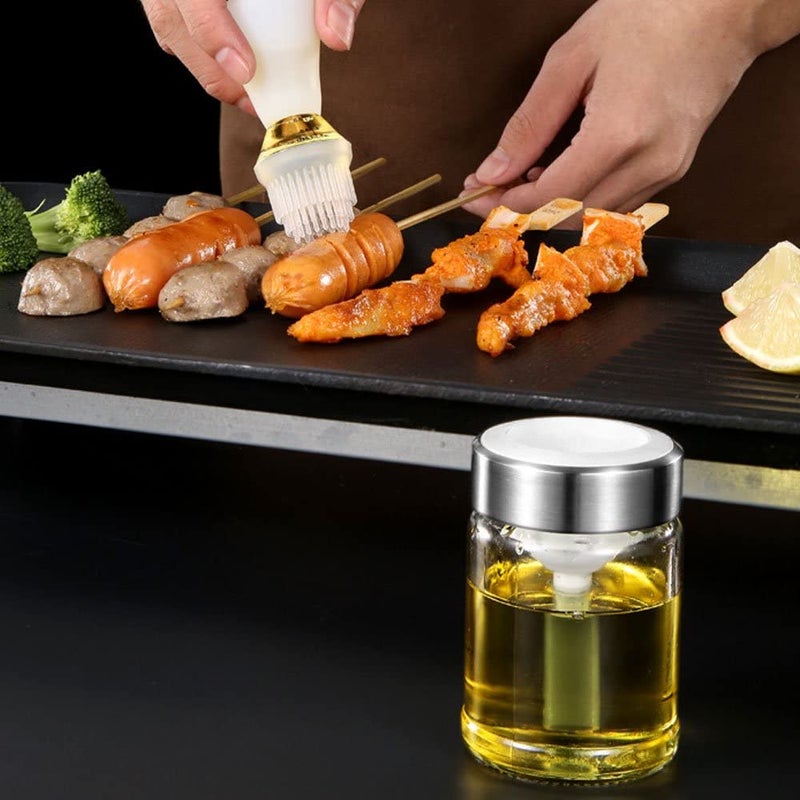 Ramkuwar 350ML Oil Dispenser Household Glass 2 in 1 Oil Bottle Kitchen Multipurpose Soy Sauce Vinegar Bottle For BBQBakingSalad1 White - Image 2