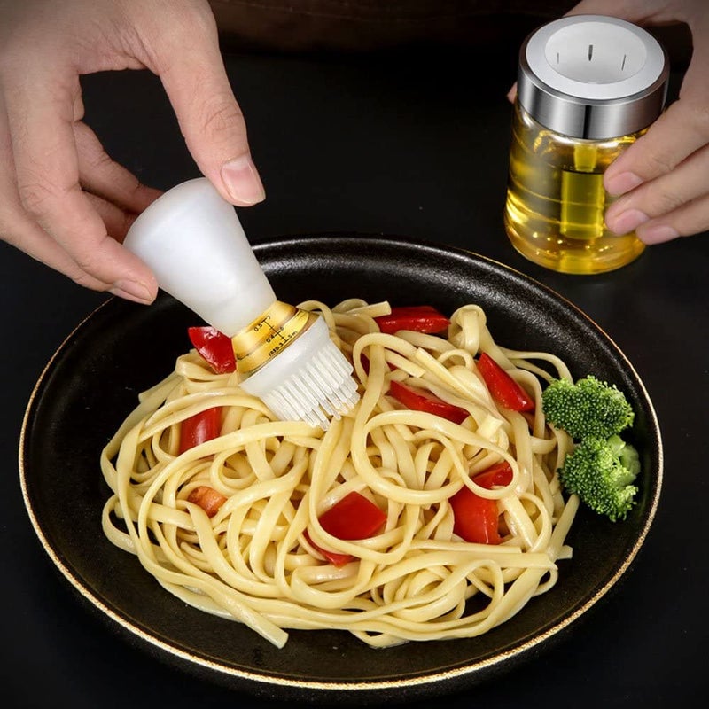 Ramkuwar 350ML Oil Dispenser Household Glass 2 in 1 Oil Bottle Kitchen Multipurpose Soy Sauce Vinegar Bottle For BBQBakingSalad1 White - Image 5