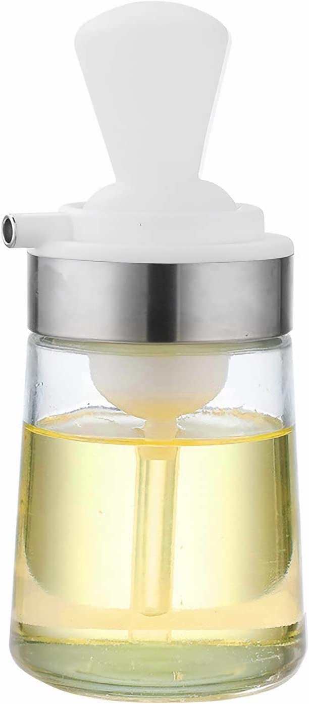 Ramkuwar 350ML Oil Dispenser Household Glass 2 in 1 Oil Bottle Kitchen Multipurpose Soy Sauce Vinegar Bottle For BBQBakingSalad1 White - Image 1