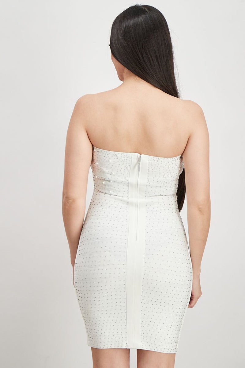 Marciano Women Embellished Strapless Mini Dress, White - Image 4