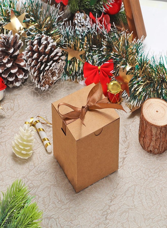 DOYIDE 60 Pcs Small Gift Boxes, 3x3x3 inches Kraft Paper Gift Box with Ribbons, Brown Candy Boxes for Christmas Wedding Favors Baby Shower Bridal Shower Birthday Party - Image 2