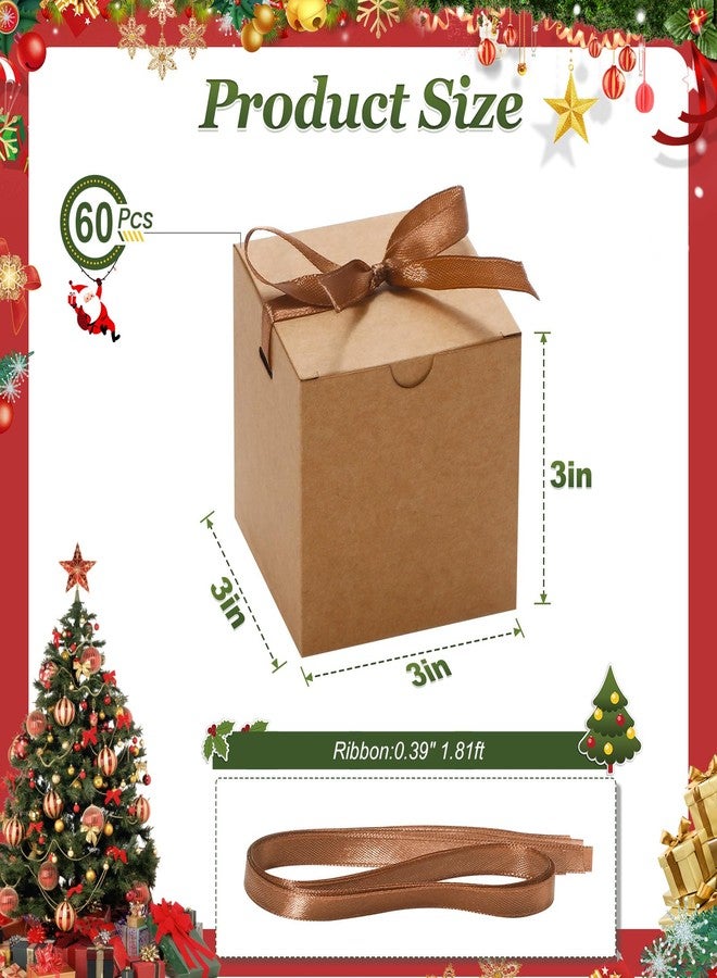 DOYIDE 60 Pcs Small Gift Boxes, 3x3x3 inches Kraft Paper Gift Box with Ribbons, Brown Candy Boxes for Christmas Wedding Favors Baby Shower Bridal Shower Birthday Party - Image 3