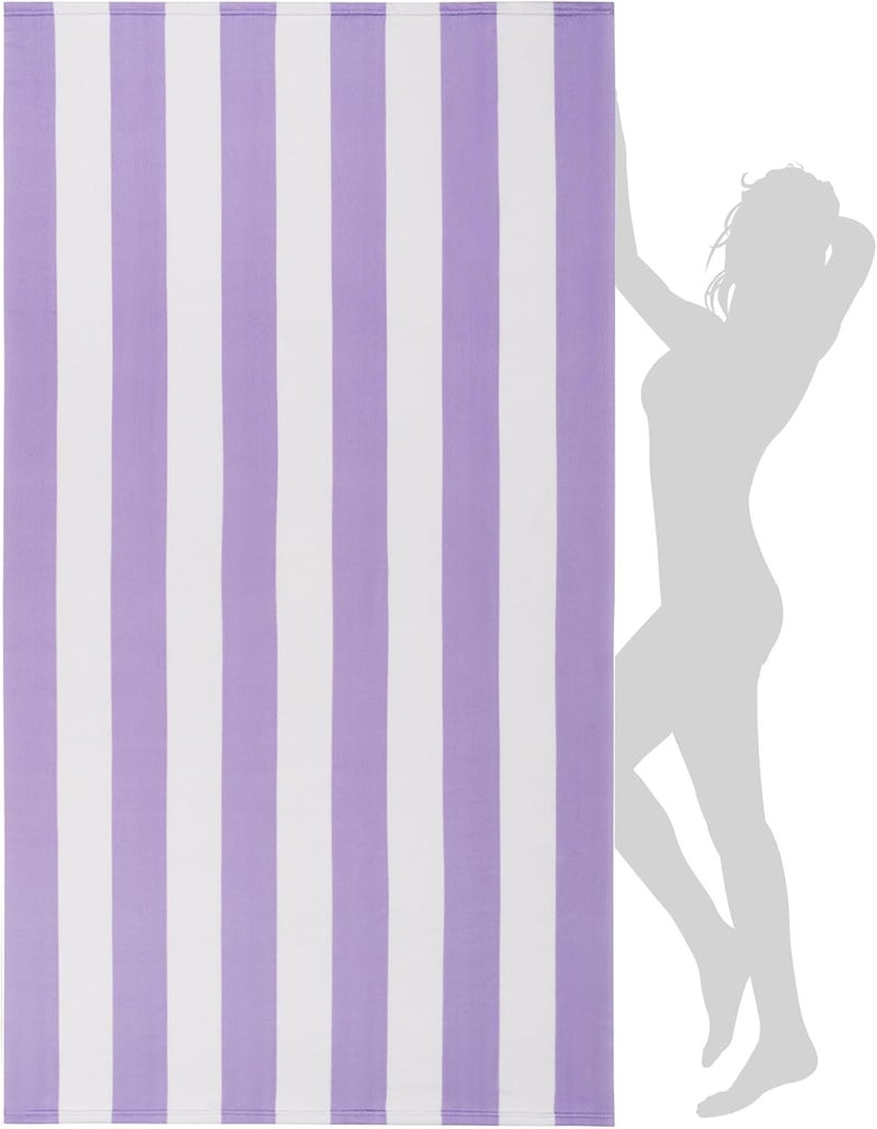 WILFA Extra Large Striped Lightweight Pool Towel, XL Mircofiber Cabana Swim Travel Towel for Adults, Light Purple - Image 1