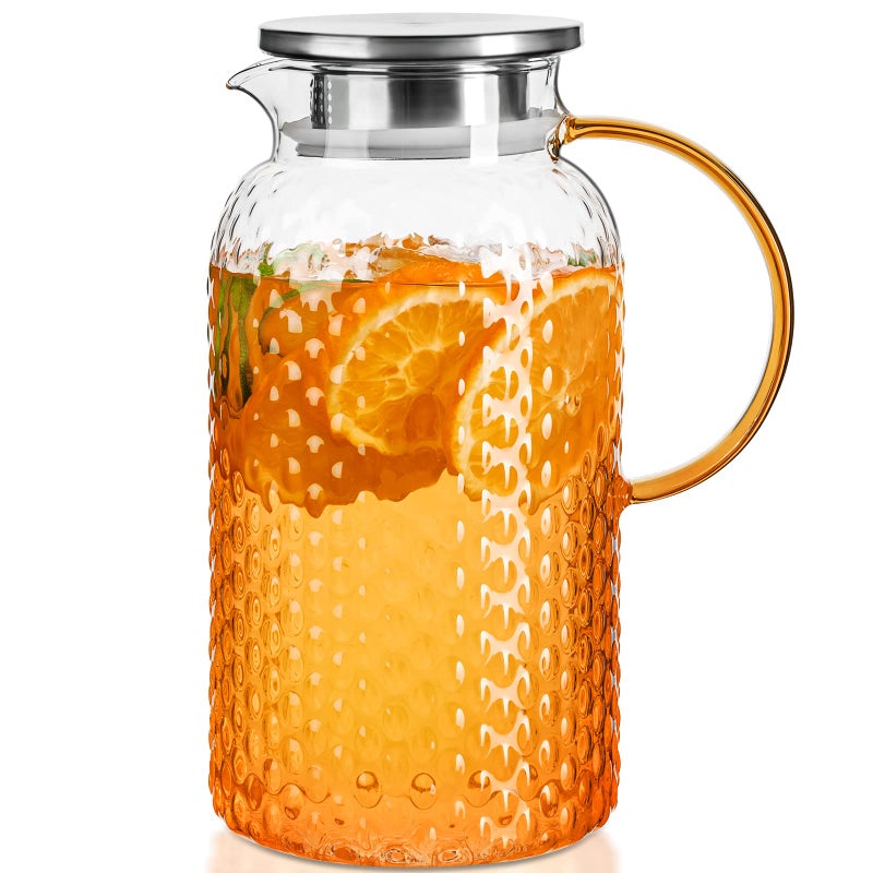 PARACITY PARACITY Glass Pitcher Squama Designed 64 oz Glass Water Pitcher Iced Tea Pitcher with Lid and Spout Large Bore Design for Easy Cleaning for ColdHot Drinks Iced Tea Juice Milk 