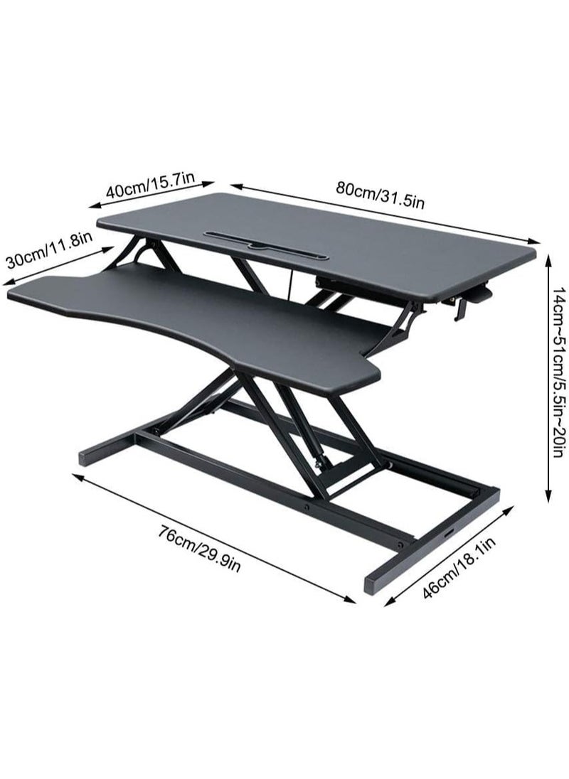 NOAEOU - Adjustable Standing Desk Converter, 80cm x 40cm Ergonomic Sit to Stand Workstation with Keyboard Tray, MDF Wood Desktop Riser for Home Office Computer Laptop, Maple - Image 1