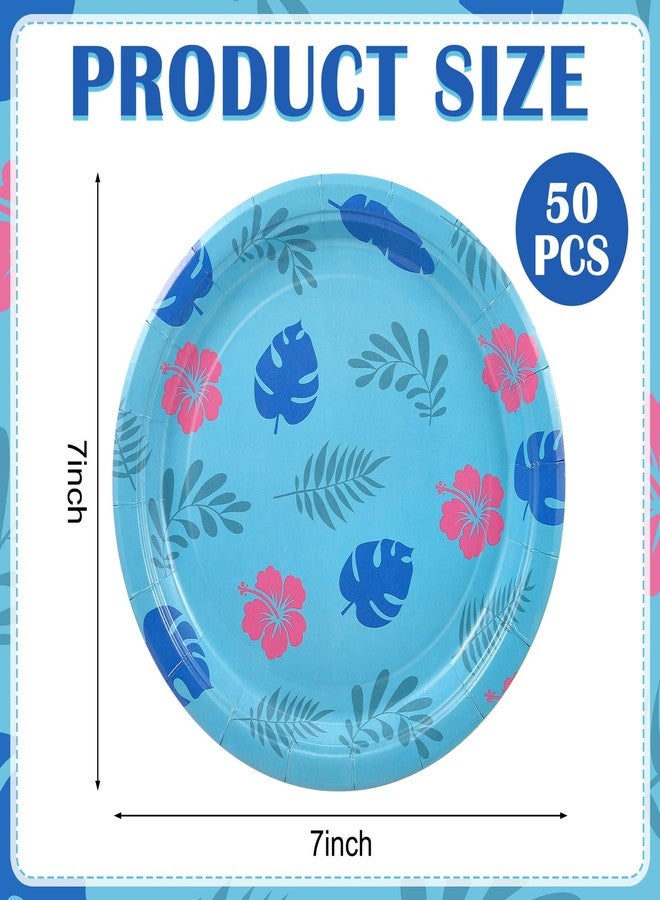 زهاو أطباق حفلات أعياد الميلاد Zhehao 50 قطعة، 7 بوصات، أطباق ورقية للاستخدام مرة واحدة، بطابع كرتوني أزرق، زينة حفلات هاواي الاستوائية لعطلة الصيف - Image 2