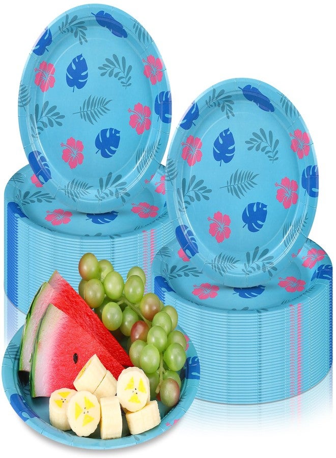 زهاو أطباق حفلات أعياد الميلاد Zhehao 50 قطعة، 7 بوصات، أطباق ورقية للاستخدام مرة واحدة، بطابع كرتوني أزرق، زينة حفلات هاواي الاستوائية لعطلة الصيف - Image 1