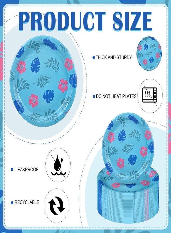 زهاو أطباق حفلات أعياد الميلاد Zhehao 50 قطعة، 7 بوصات، أطباق ورقية للاستخدام مرة واحدة، بطابع كرتوني أزرق، زينة حفلات هاواي الاستوائية لعطلة الصيف - Image 4