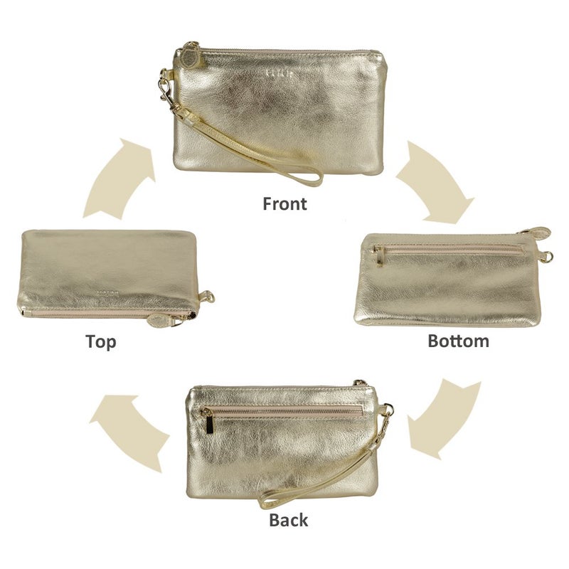 befen Genuine Leather Wristlet Clutch RFID Blocking Bag Cell Phone Wallet Purse Smartphone Gold Wristlet Wallet Purses and Handbags for Women - Image 4
