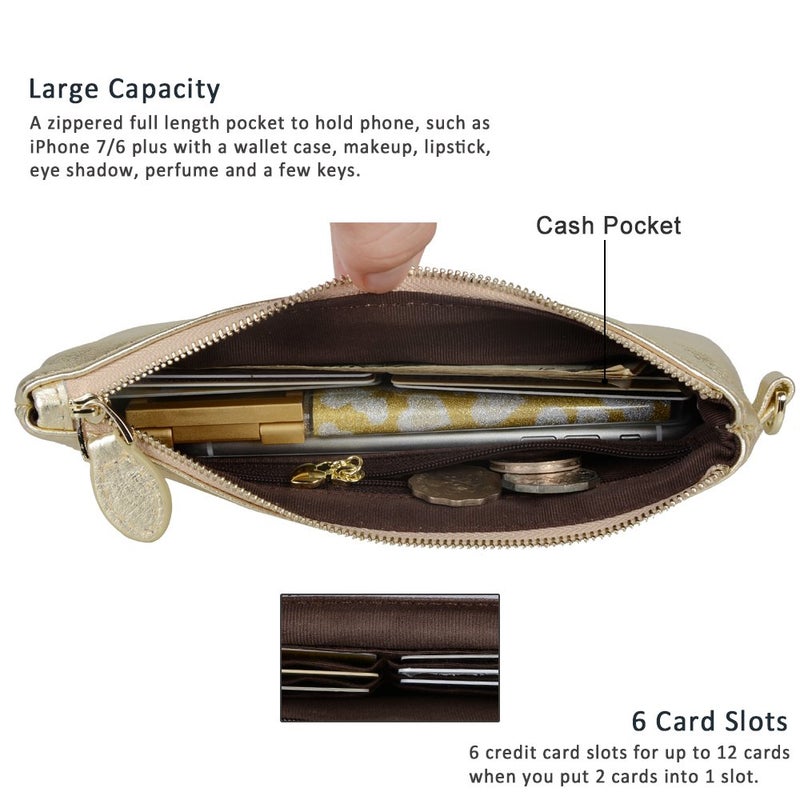 befen Genuine Leather Wristlet Clutch RFID Blocking Bag Cell Phone Wallet Purse Smartphone Gold Wristlet Wallet Purses and Handbags for Women - Image 2