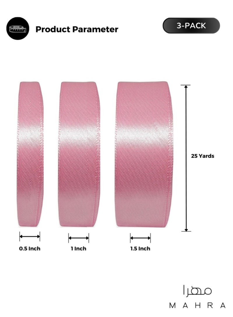 Generic 3-Pack | Baby Pink Satin Ribbon Roll Set – 0.5, 1, and 1.5 Inch Widths | Perfect for Gift Wrapping, Crafts, Party Décor, DIY Projects & Special Occasions | Mother’s Day, New Year & Beyond | 25 Meters Per Roll - Image 2