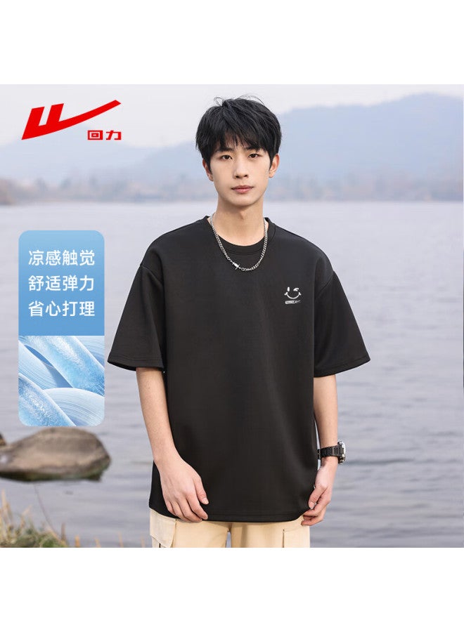 Pull Back Warrior Short Sleeve T-shirt Men's Summer Breathable Short Sleeve Men's Round Neck Undershirt Men's Loose Casual Top Men's Black 2XL - Image 1